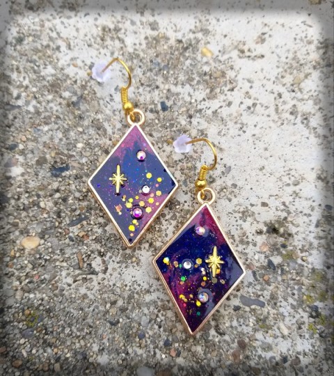 Galaxie - náušnice šperk doplněk náušnice nebe hvězdy obloha vesmír galaxie kosodélník 