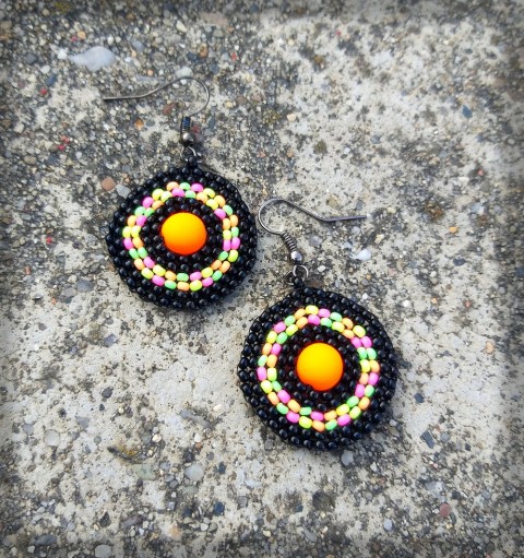 Neonky - orange kruh šperk doplněk náušnice květ neon toho rokajl geometrie superduo uv efekt estrela matubo 