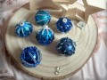 Baňky obšívané korálky - modrá sada