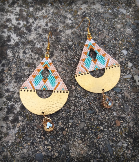 Etnic - náušnice šperk kov korálky doplněk náušnice retro kapka originál slza vzor korálkování půlkruh etnic 