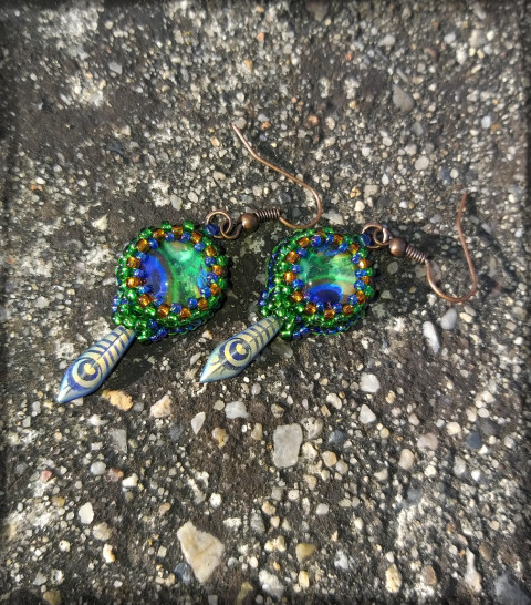 Paví oka no.2 šperk oko doplněk náušnice paví páv pero jazýček peří jazyk 