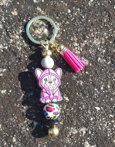 Buldoček v mikince - růžová šperk přívěsek doplněk pes pejsek psík buldoček francouzský buldoček na tašku mikinka silikon na klíče kapucka psíček 