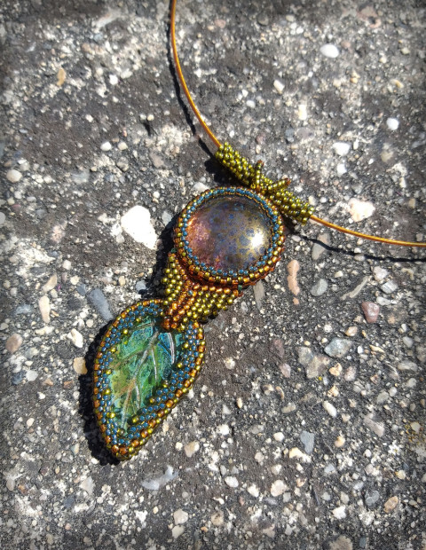 Podzimní líst - náhrdelník šperk náhrdelník korálky doplněk podzim list lístek přírodní listí jeseň 