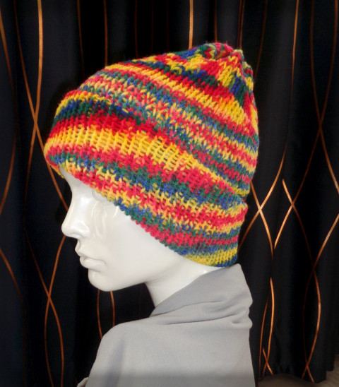 Pestrobarevný kulich no.10 kulich zima čepice pletení akryl duhový barevný veselý univerzální duha pestrobarevný unisex pokrývka hlavy módní doplněk hřeje 