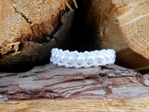 Náramek šitý sněhobílý na náramek ruku pro korálky dívčí ženy bílá šitý toho bižuterie perličky korálek rokajl taneční ples sněhobílá jewerly superlon 