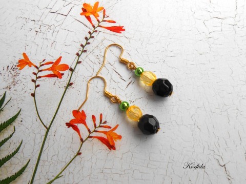 Náušnice černá + žlutá + zelená korálky zelená náušnice dívčí elegantní černá žlutá bižuterie bižuterní 