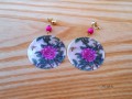 Náušnice perleť purpurové kytičky