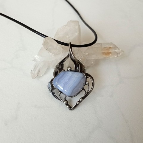 Vodopády - přívěsek s chalcedonem šperk modrá cín patina chalcedon tiffany minerály vodopád 