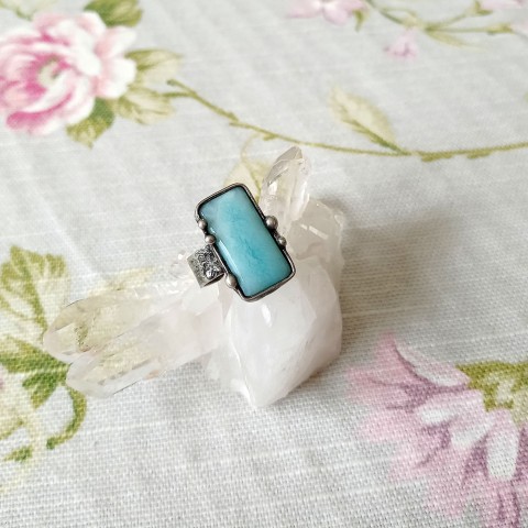 Larimarový - prsten šperk prsten modrá patina tiffany obdélník minerály azurová larimar.cínovaný 
