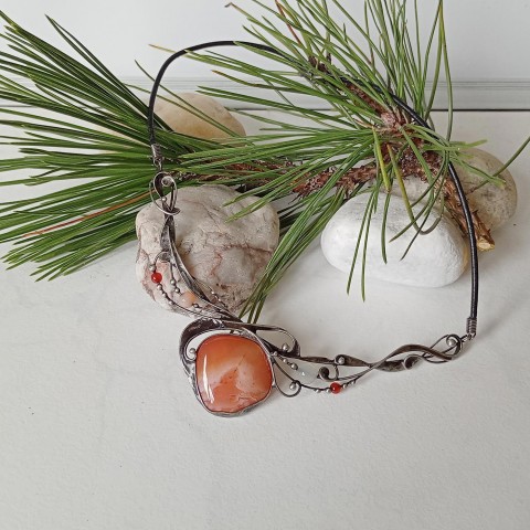 Plamínek - náhrdelník s karneoly šperk náhrdelník oranžová patina tiffany karneol minerály cínovaný plamínke 