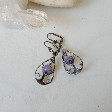 Kapky - čaroitové náušnice šperk náušnice fialová visací patina tiffany minerály cínovaný čaroit 