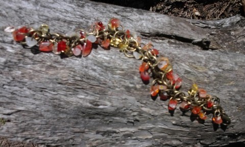 Náramek - Karneol náramek řetízek minerál karneol starobronz 