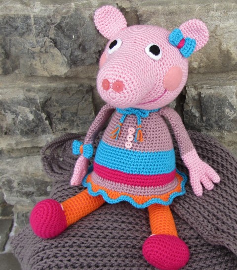 Mazlík - velká sviňka Tinka oranžová růžová háčkovaná hračka háčkovaný tyrkysová mazlík prasátko prasečice svině sviňka 