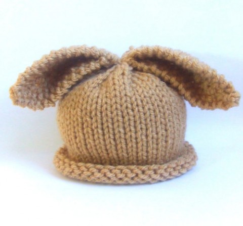 Pletená čepička králíček dárek čepička hnědá miminko focení králíček teplá ouška 